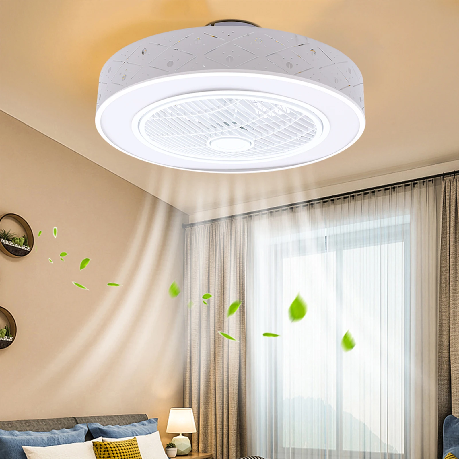 Enclosed  Dimmable LED Pedant Fan Lamp for Bedroom W/ Remote