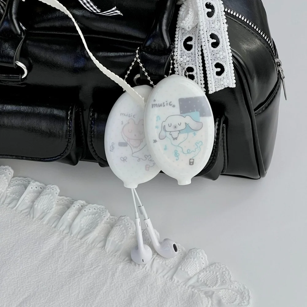 Kawaii Cartoon Animal Keychain Cable Organizer Oval Bag Pendant Anti‑Tangle Multifunctional Wired Cord Storage Accessory Gift