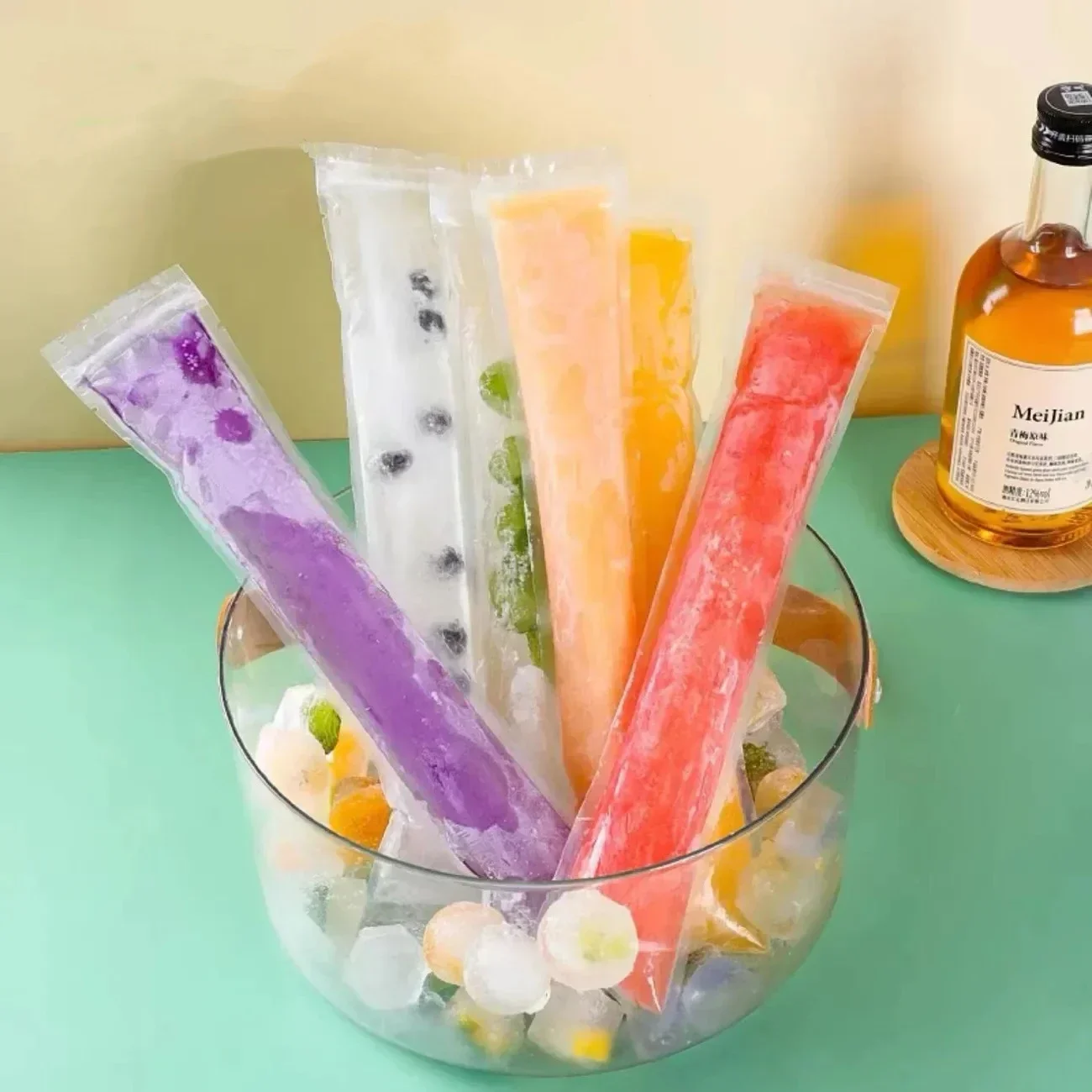 Summer Disposable Ice Popsicle Bags for DIY Ice Cream Pops Fruit Juice Smoothies Yogurt Mold Bag with Zipper Seal Packaging Bags