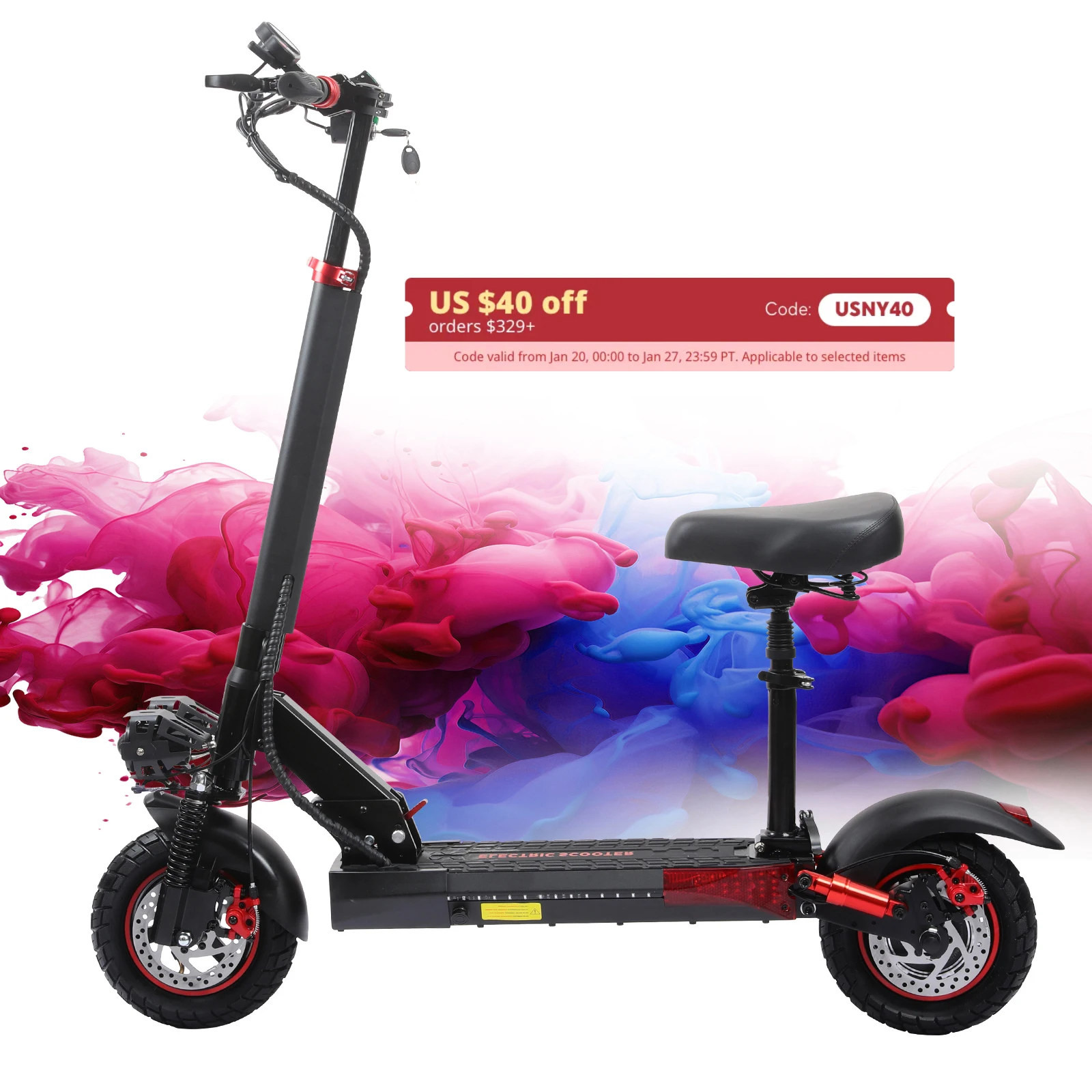 Black Electric Scooter With Seat For Adults 800W, 48V 15Ah Battery Foldable Commuter Electric Scooter