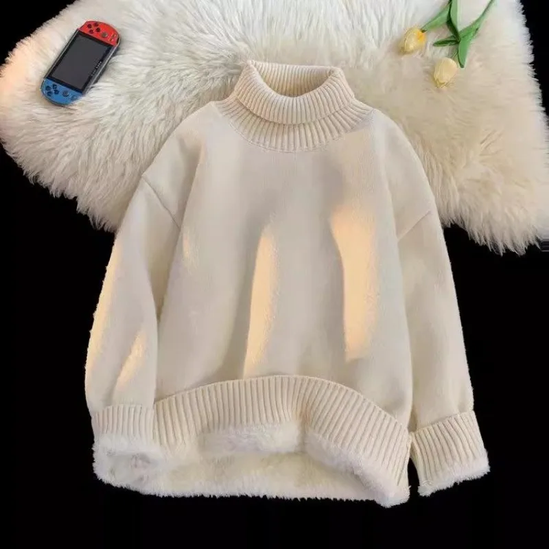 

Turtleneck Sweaters Men Women in Autumn Winter Plus Velvet to Keep Warm Korean Style High-end Knitted Bottoming Shirts Trendy