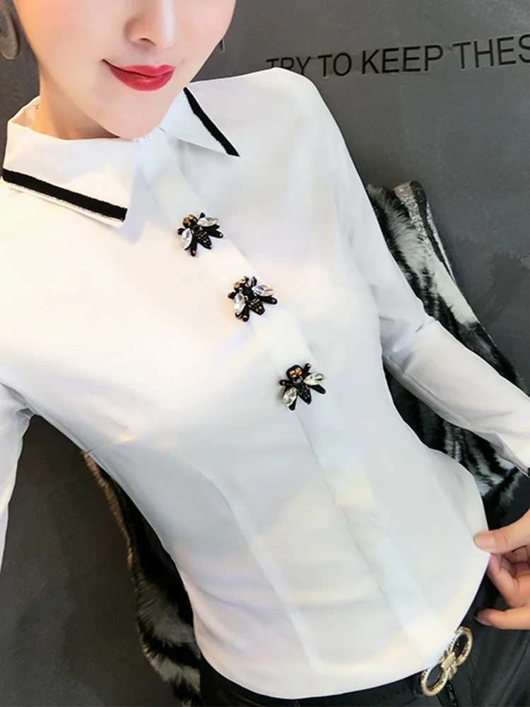 Winsleter Streetwear Lace Blouse Long Sleeve Shirts Women Sexy Turn Down Collar Embroidery Slim Tops Autumn New T38432JM