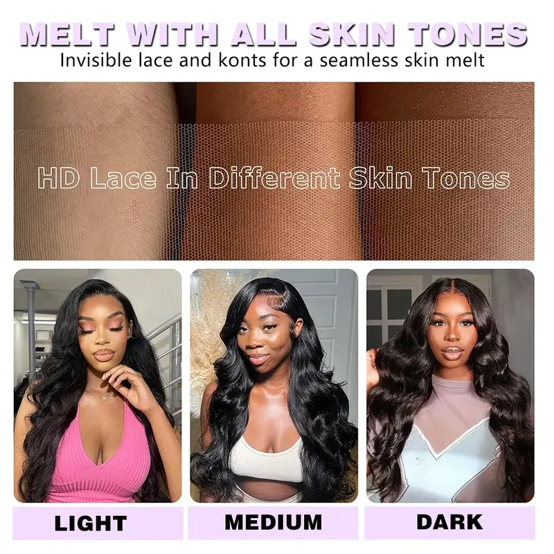 Glueless Human Hair Wig 7x6 Lace Closure Natural Black Adjustable Drawstring Pre-Plucked Hairline Body Wave Wigs 40 46 Inch HD Lace Frontal Human Hair Wigs For Women Pre Plucked 220% Density - view 6