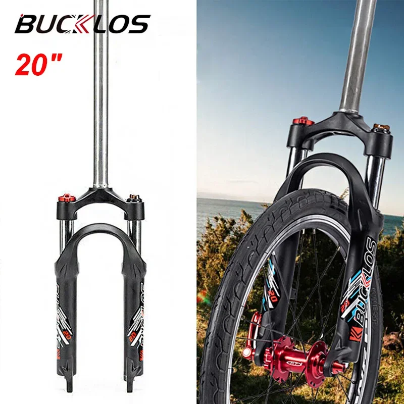 BUCKLOS 20inch MTB Bicycle Fork Oil Spring Suspension Fork for BMX XC Folding Bike 1-1/8