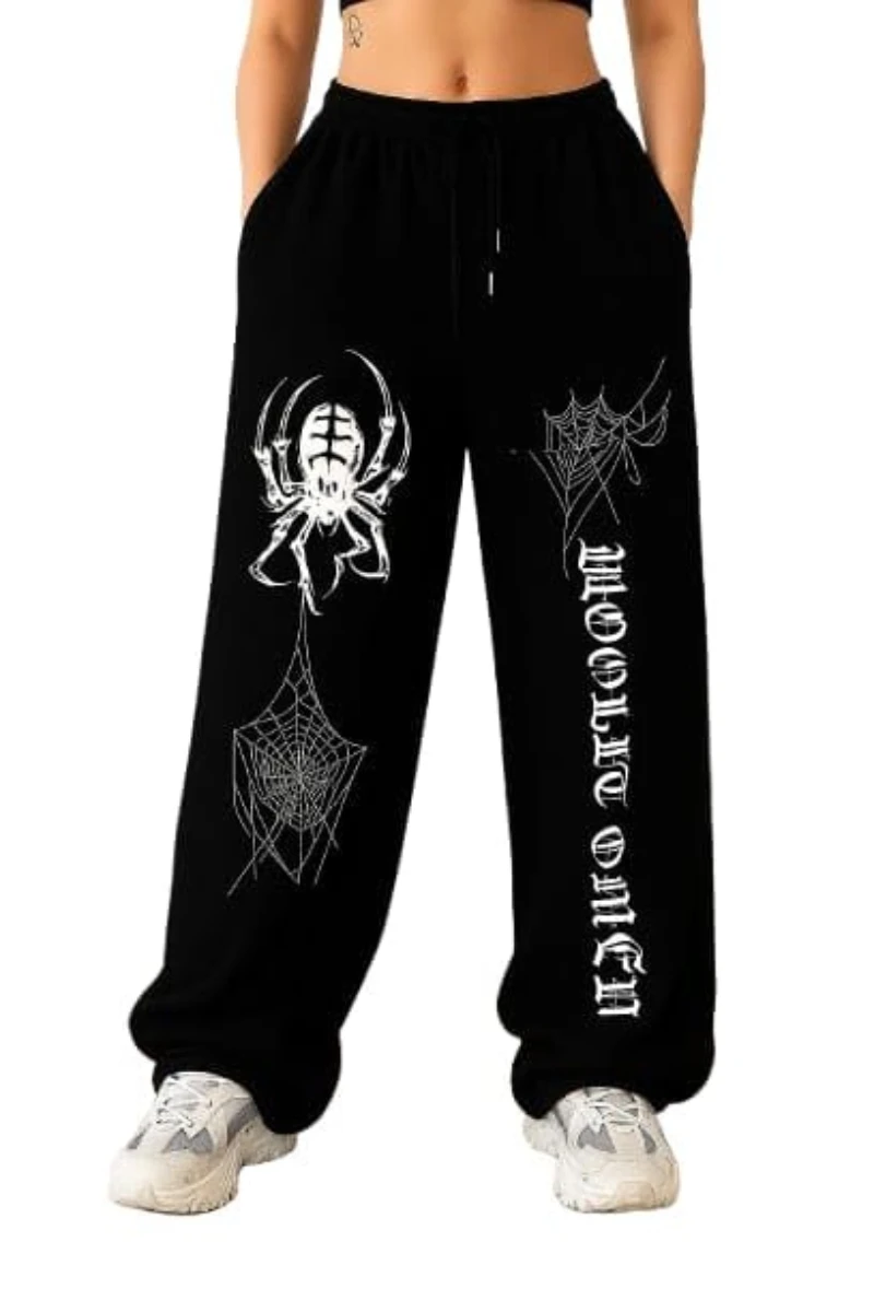 

Urban spider web graphic pattern, gray slim-fit street sweatpants Pants Relaxed Wide Drawstring Waist Washable Casual Pants