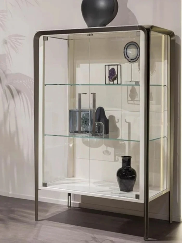 

Светлый роскошный обеденный винный шкаф в итальянском стиле, настенное стекло, витрина для гостиной, массив дерева, нержавеющая сталь D96