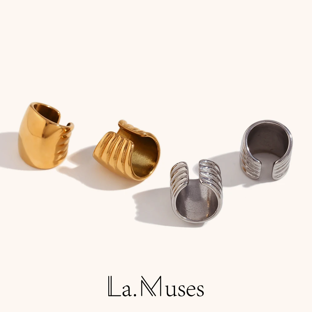 La.Muses Minimalist Double-Sided  Fishtail Gold Silver Color Ear Clip Waterproof Stainless Steel Earrings Jewelry For Women