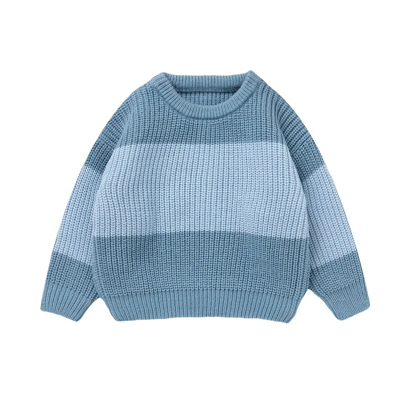 0-36months Baby Knit Sweaters Long Sleeve Round Neck Striped Contrast Color Pullover Sweaters For Infant Boys And Girls