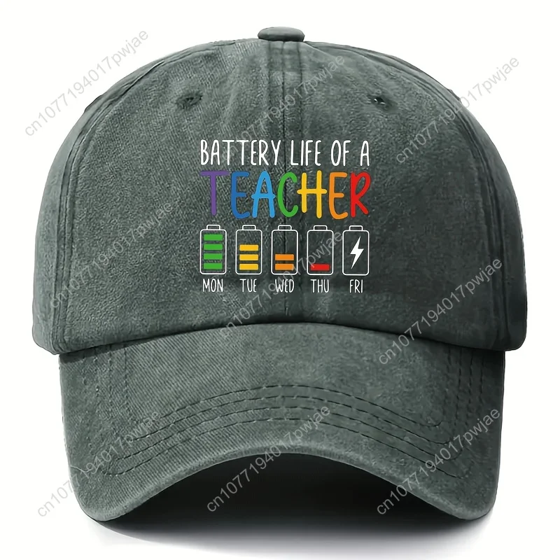 Berretto da baseball grafico "La vita della batteria dell'insegnante" regolabile da 1 pezzo - Stampa geometrica colorata stile retrò, adesivo lavabile a mano F