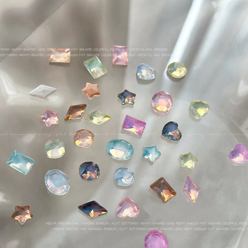 12 قطعة علوية موكا ملونة مسطحة الظهر كريستال الماس ستار الحب الدهون مربع المستقيم البيض مسمار الفن الراين زينة مانيكير السحر
