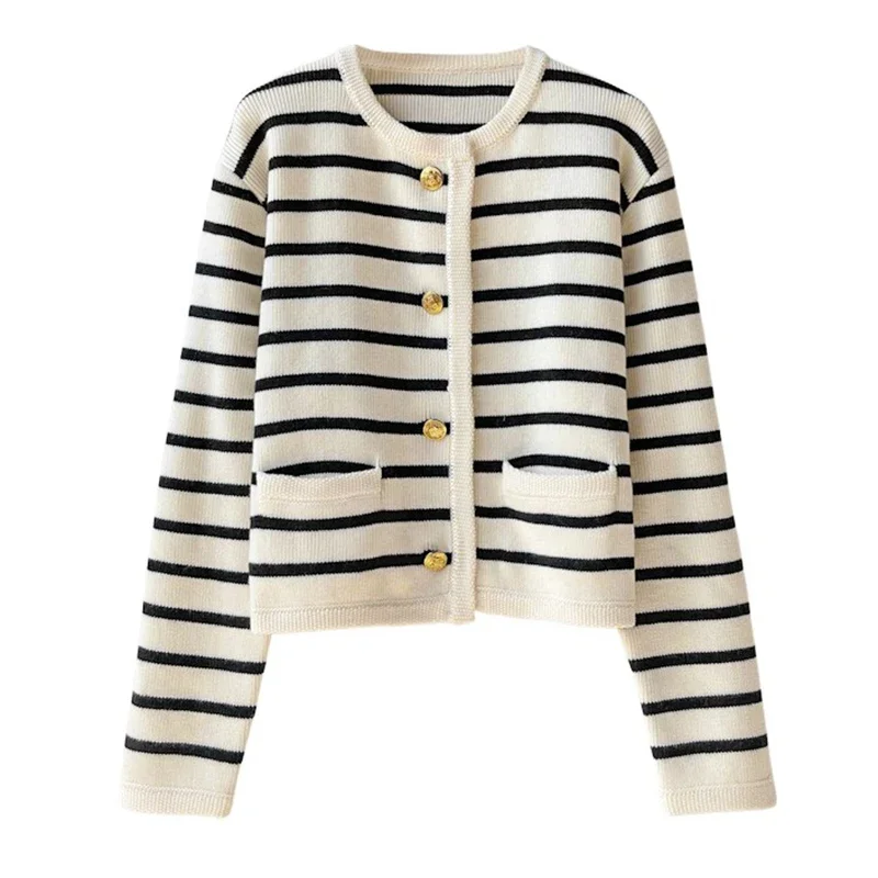 2025 Maglione moda coreana Cardigan da donna Maglione lavorato a maglia a righe femminile Cardigan corto invernale Cardigan a maniche lunghe Top