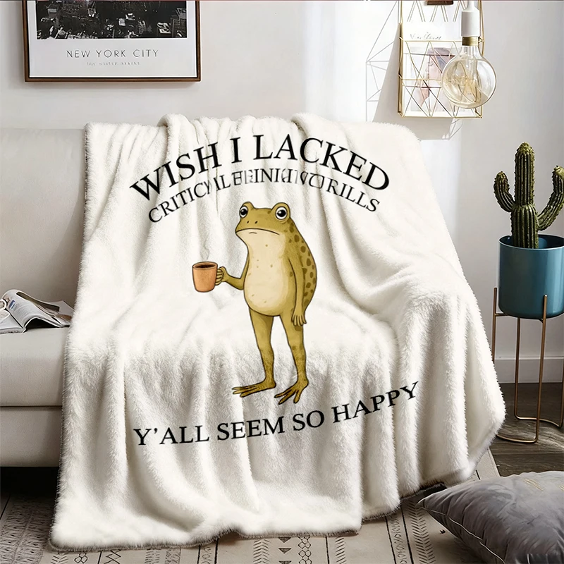 Wish I Lacked Critical Thinking Skills Warm Blanket, Funny Sarcastic Quote Soft Blanket, Overthinker Gift, Frog Meme Com
