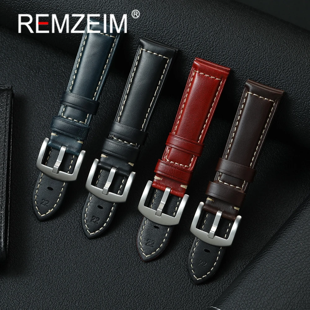 Handgefertigtes Echtleder-Armband, 20 mm, 22 mm, Ölwachs, Rindsleder-Riemen, Vintage-Stil, Herren-Ersatzarmband