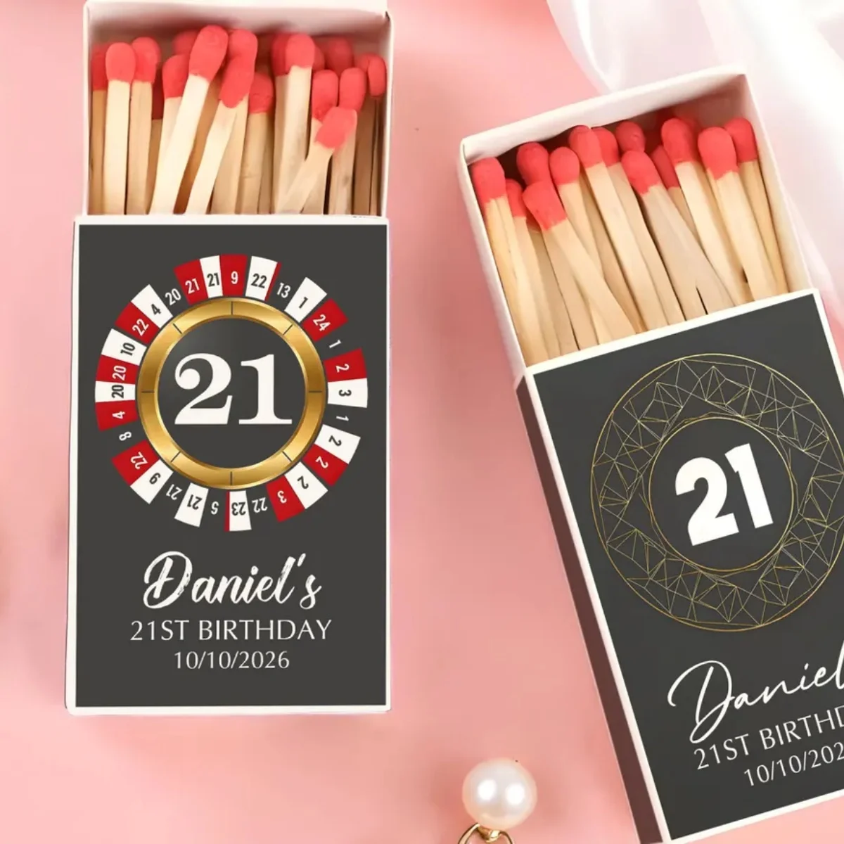 

Personalized 21st birthday matchbox favors—custom party decorations that make milestone celebrations truly unforgettable