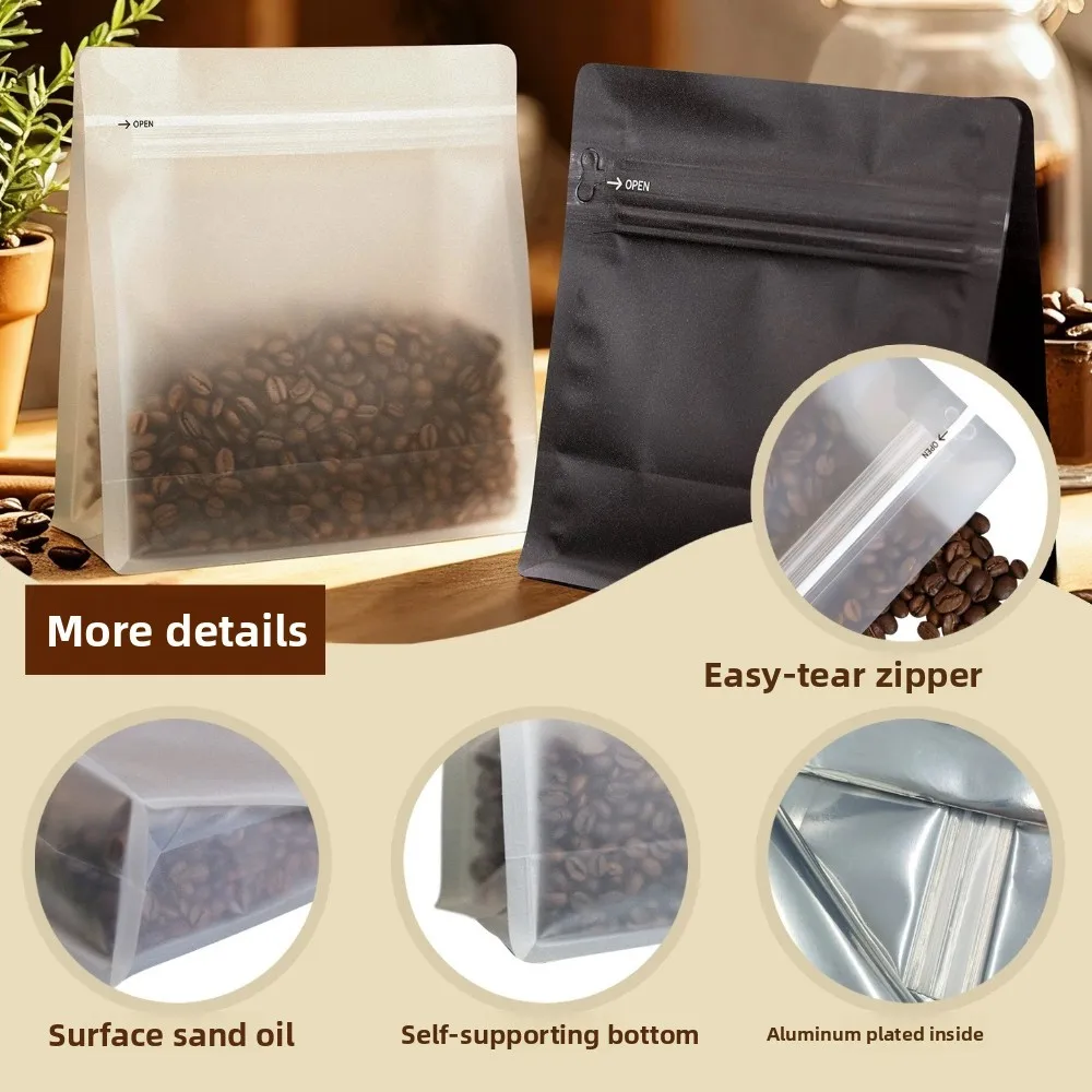 50pcs Premium Coffee Bean Powder Bags Rough Touch Matte Finish Resealable Stand up 100g 250g 500g Ventilated Food Tea Storage