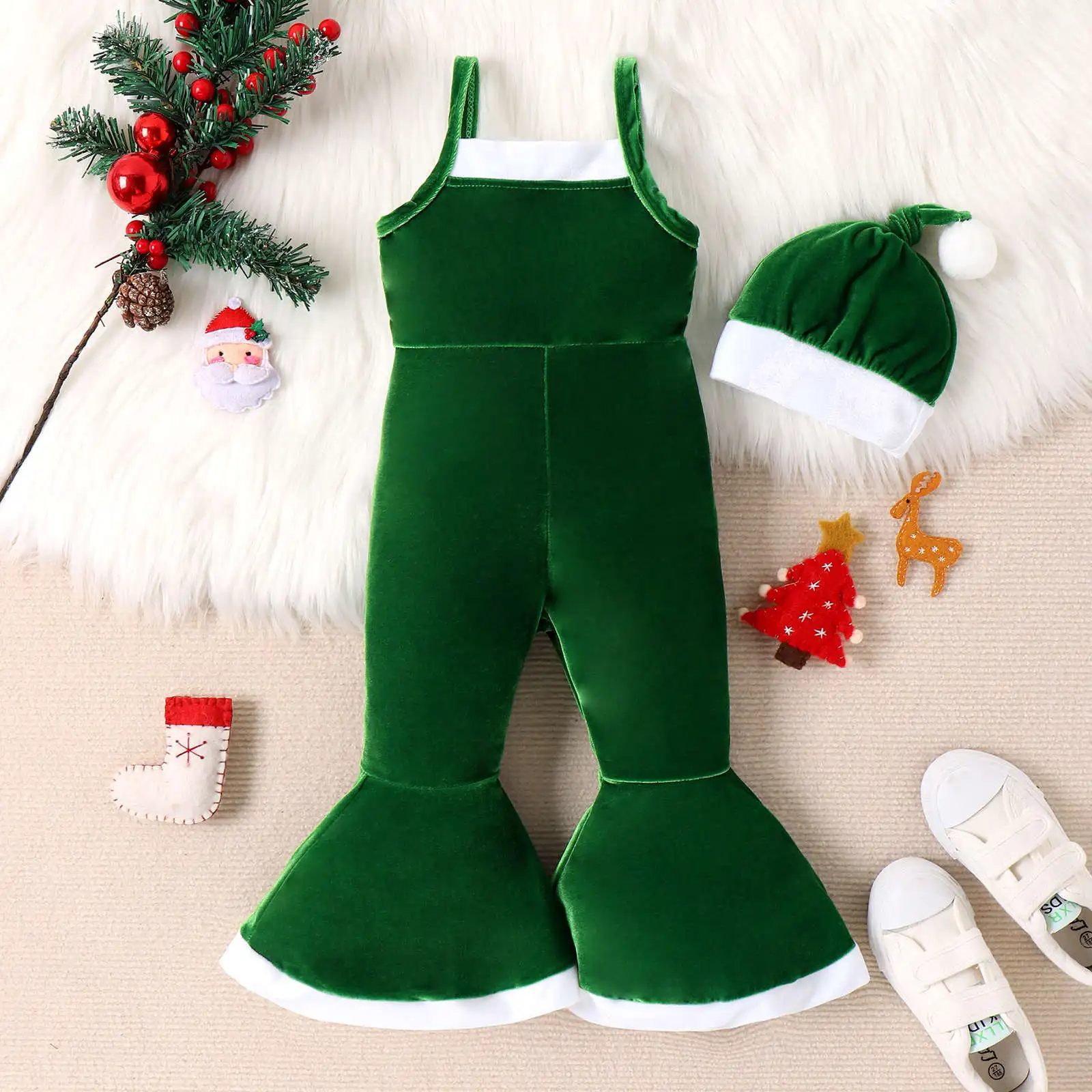

2Piece Sets Autumn Winter Toddler Girl Clothes Christmas Korean Kids Fashion Cute Red Fleece Jumpsuits+Hat Baby Clothing B054