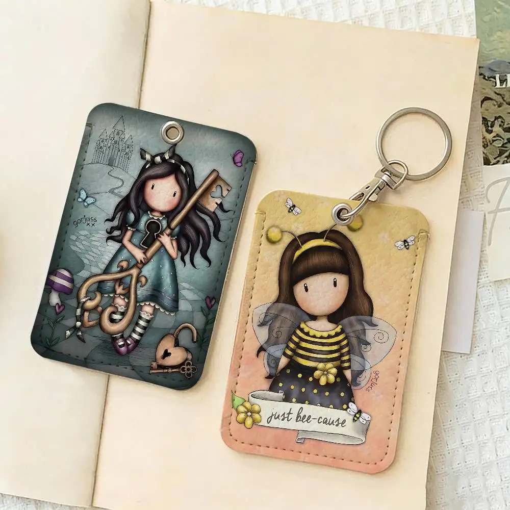 Cartoon Gorjusses S-Santoro Style PU Access Card Holder with Keychain - Executive Protection for Bank card,Subway, Bus Card case