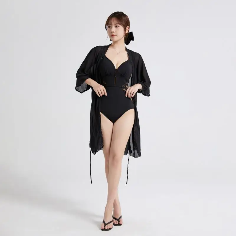 

Сексуальный треугольный слитный купальник для женщин со стальными бретелями, с эффектом пуш-ап, для горячих источников, с вырезами, повседневный купальник