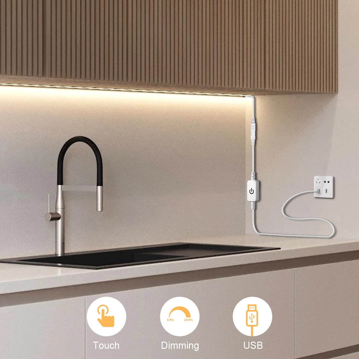 Tocador de baño con Control de luz de fondo, controlador táctil de 5V con USB, atenuación continua, atenuador táctil LED para cinta de luz