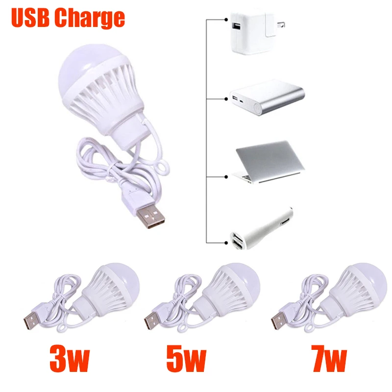 USB Bulb LED Portable Camping Lamp Mini Bulb 5V Power Book Lights Student Learning Desk Reading Hiking Tent Travel Work