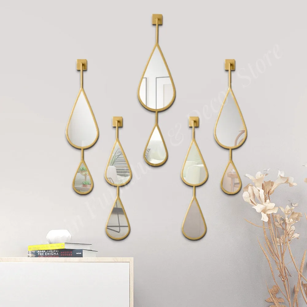 Modern High-Definition Rectangular Gold Metal Eco-friendly Wall Mirror Creative No-Installation Combination Simple Living Room