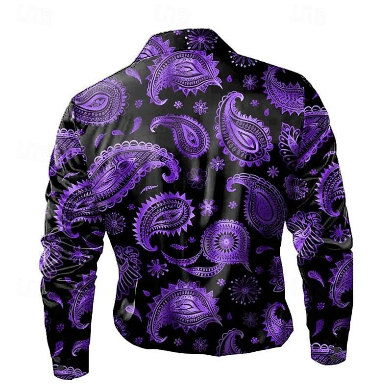 Fashion Spring and Autumn Men's Lightning Purple Casual Button Shirt Fashion New Long Sleeve Rose Soft and Comfortable Male Tops