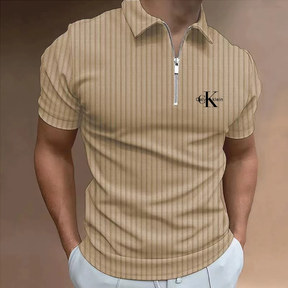 Summer New Men\'s Short Sleeve Polo Shirt Zipper T-shirt Cool and Breathable Business Casual Sweat-absorbing Top