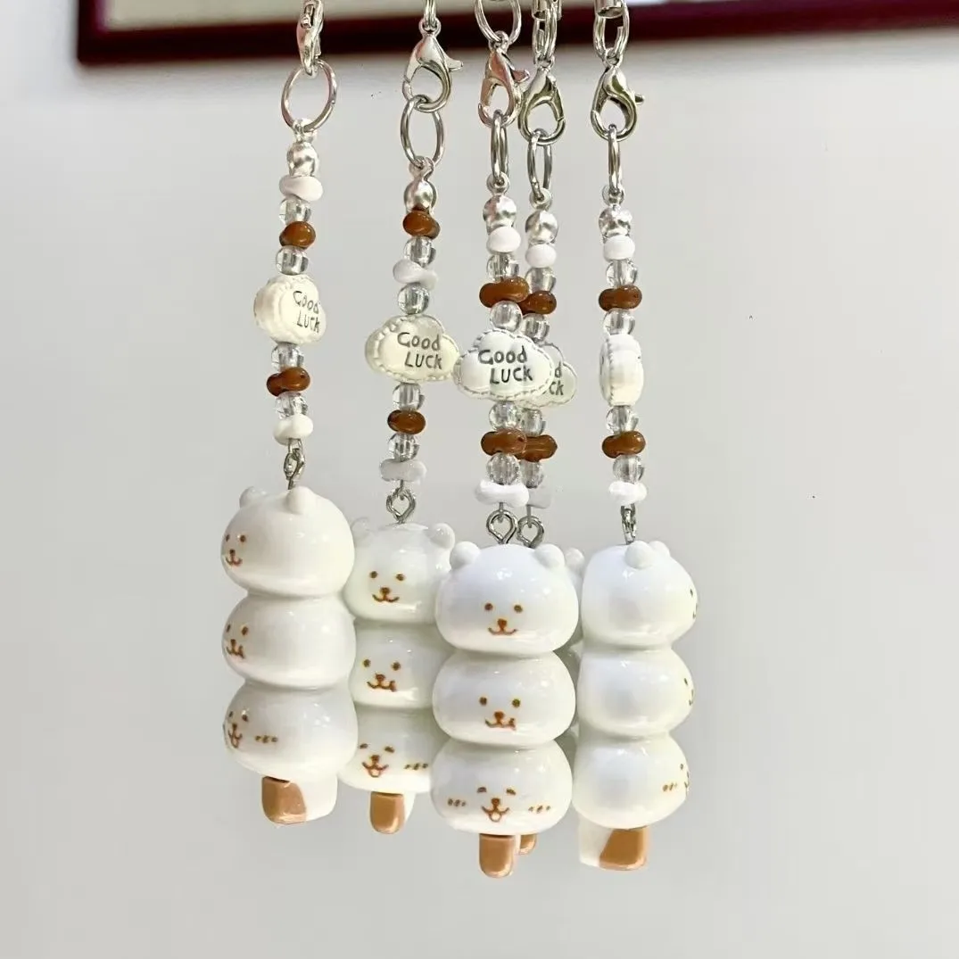 Cute Kawaii Ice Cream Bear Phone Charms Keychain Handmade Good Lucky Beads Bag Pendant For CCD Camera Earphones Cases Charms