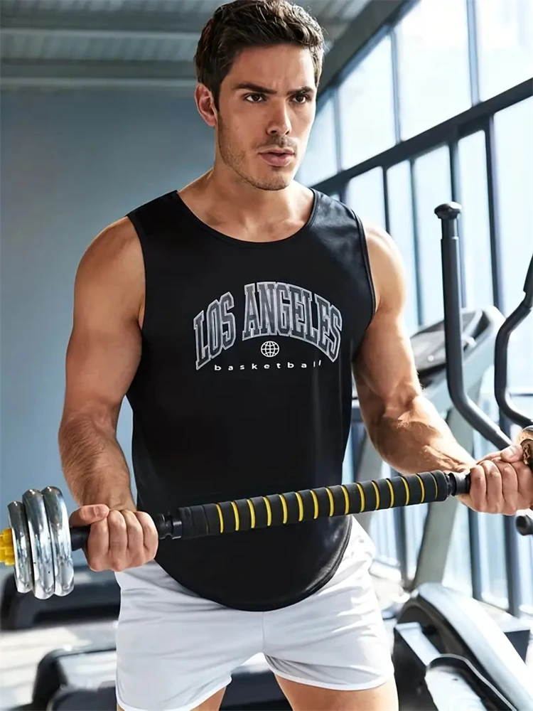 Men's Summer Fashion Casual Sports Tank Top Loose-Fit Los Angeles Print Comfortable Breathable Crew Neck Sleeveless Tank Top