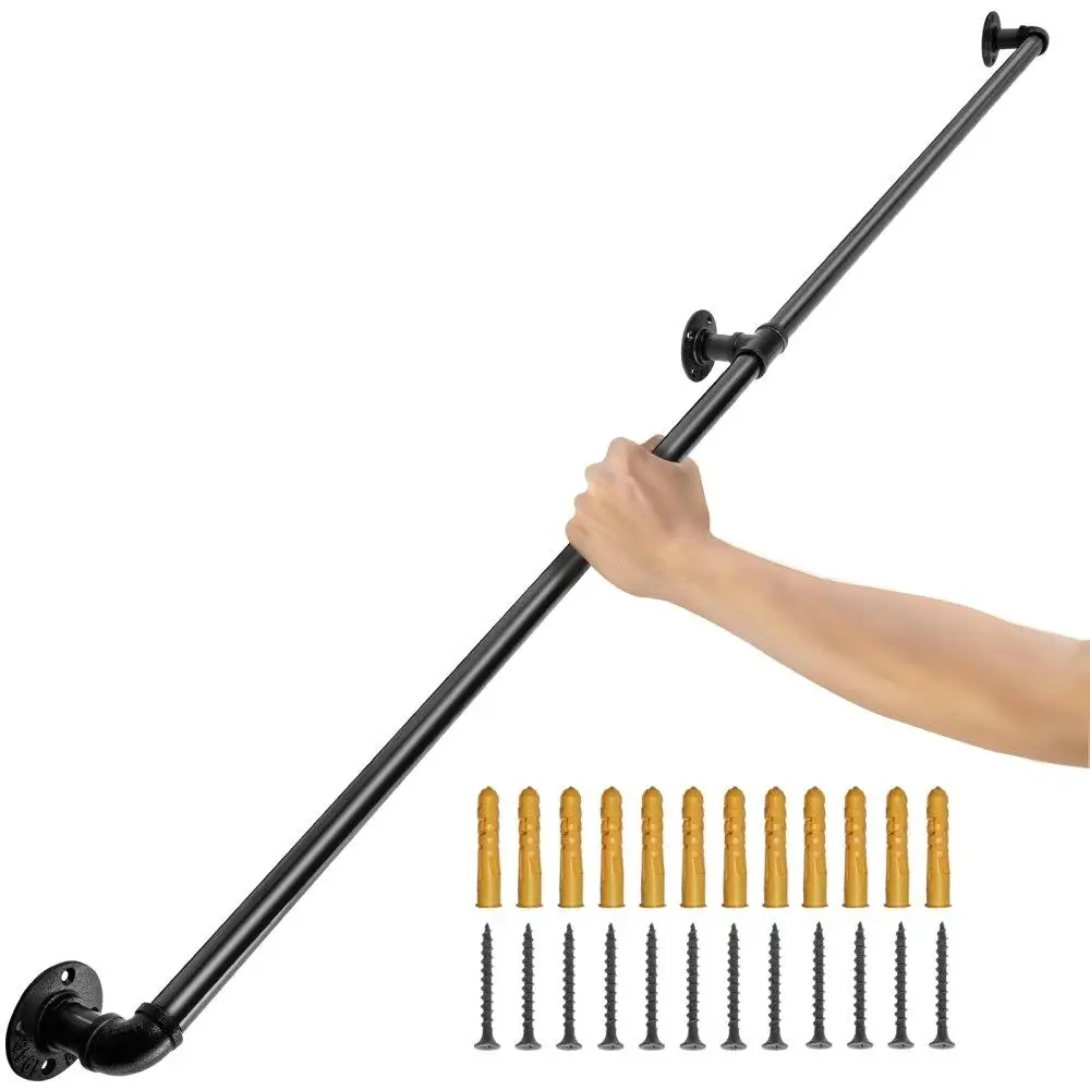 

Pipe Stair Handrail 4FT 440LBS Load Capacity Carbon Steel Industrial Wall Mount Round Corner Handrail for indoor Outdoor