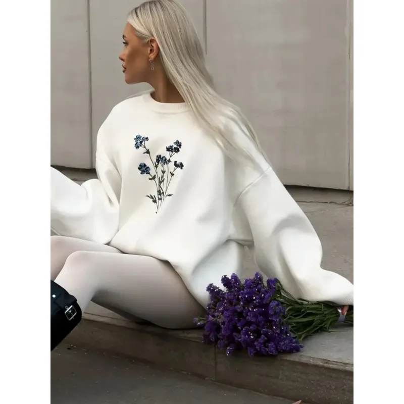 

Korean Style Casual Autumn and Winter Simple Artistic Print Loose and Versatile Outer Sweatshirt for Women