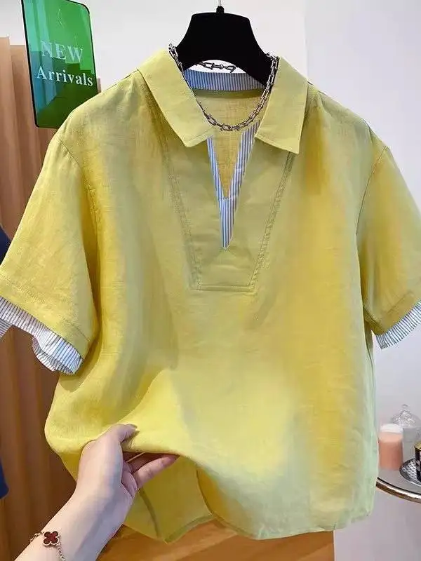 

Женская повседневная свободная рубашка больших размеров с коротким рукавом, летняя, модная, в клетку, с отложным воротником, цельная, дышащая, S...