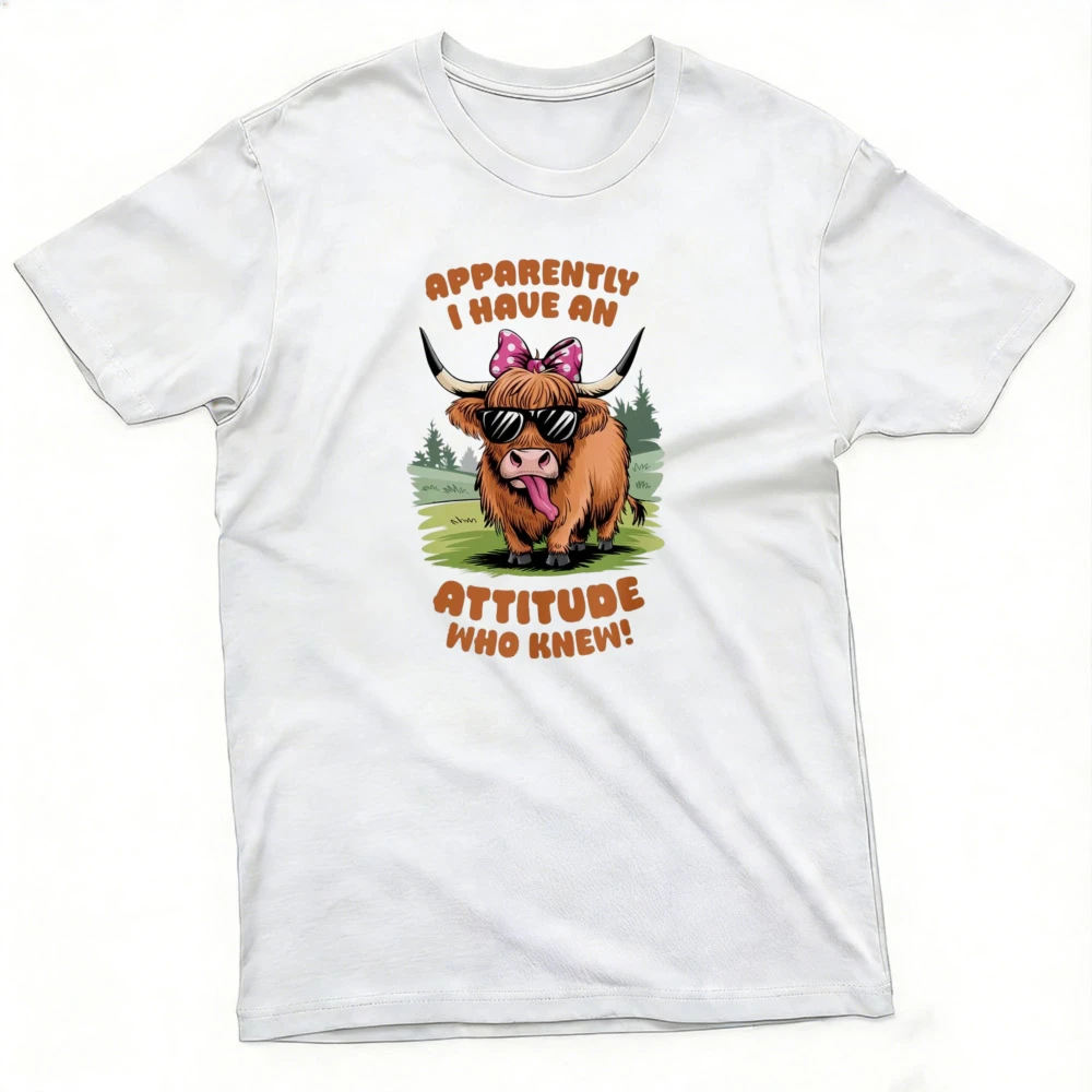 Apparently I Have An Attitude Highland Cow Men T Shirt Funny Cartoon Animal Graphic Tee Casual Summer Streetwear Tops
