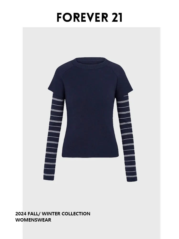 

Женский длинный вязаный свитер Forever 2 в полоску, базовый слой, повседневный, для работы, модный, больших размеров, осенняя одежда