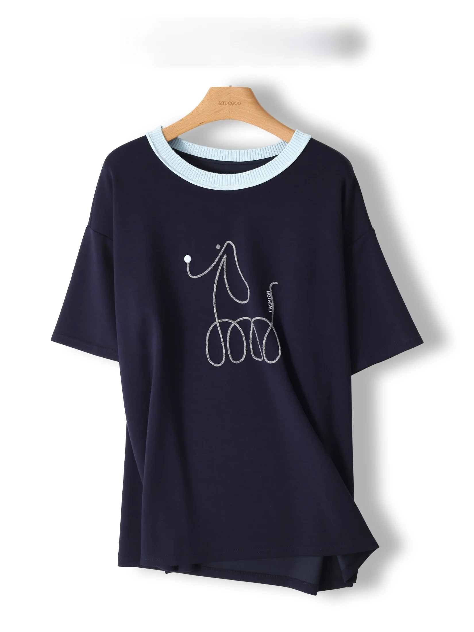 

Summer New Favorite Casual Cartoon Splice Short Sleeve T-Shirt Women's Loose Top plus Size Comfortable Cotton round Neck
