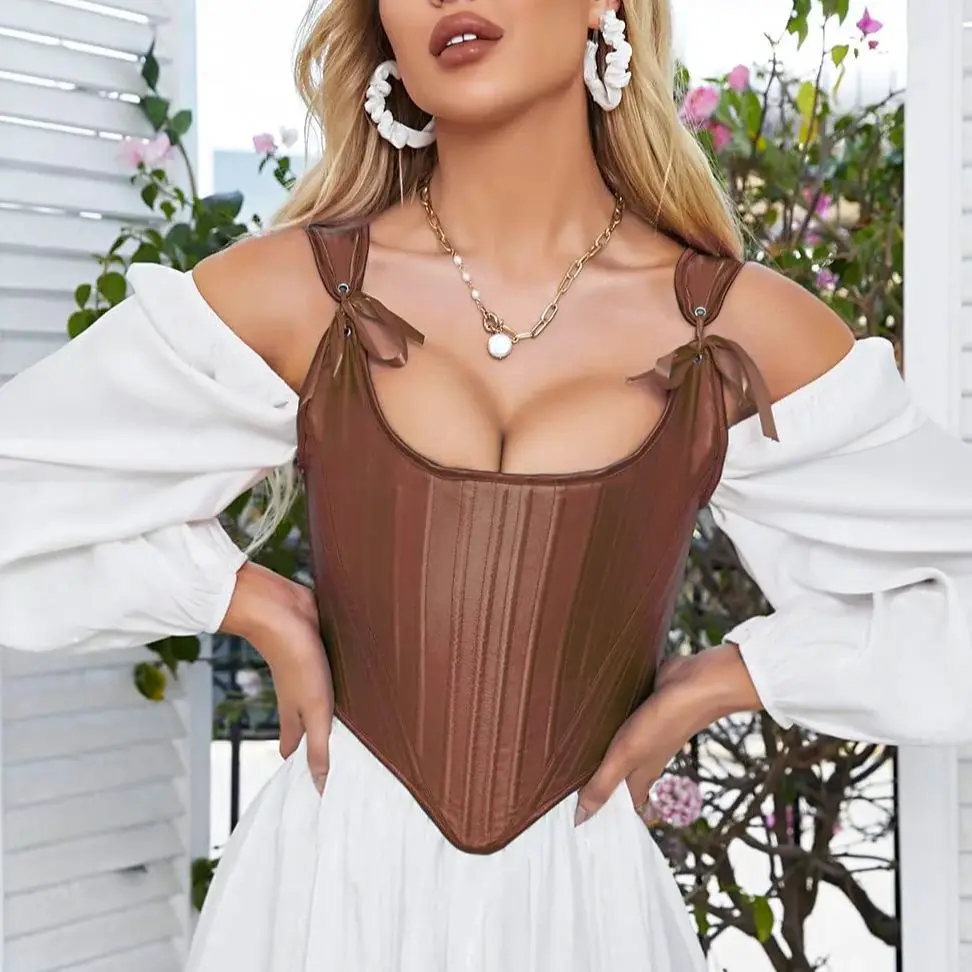 French Vintage Lace-up Bodice Corset Tops Womens Underbust Boned Camisole Renaissance Bustier Bodyshaper Slim Shapewear Tank Top