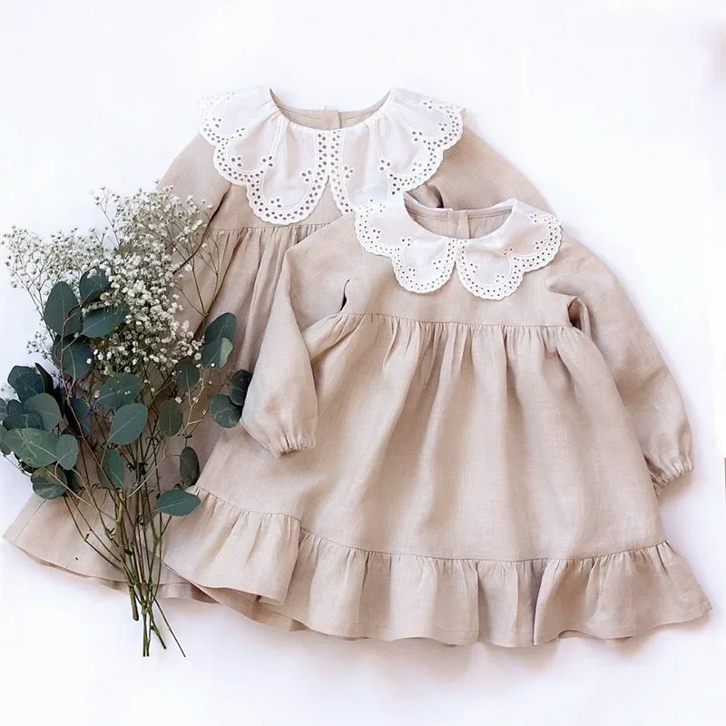 

Baby Girl Princess Linen Cotton Dress Infant Toddler Child Elegant Long Sleeve Party Birthday Casual Baby Clothes 1-4Y