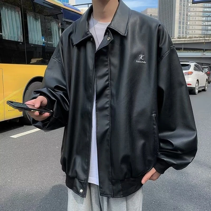 Męska kurtka ze skóry PU na jesień i zimę 2025, oversize, w stylu amerykańskim retro, streetwear, ekskluzywna, edgy kurtka dla fajnego mężczyzny, dodająca stylu do garderoby. ​