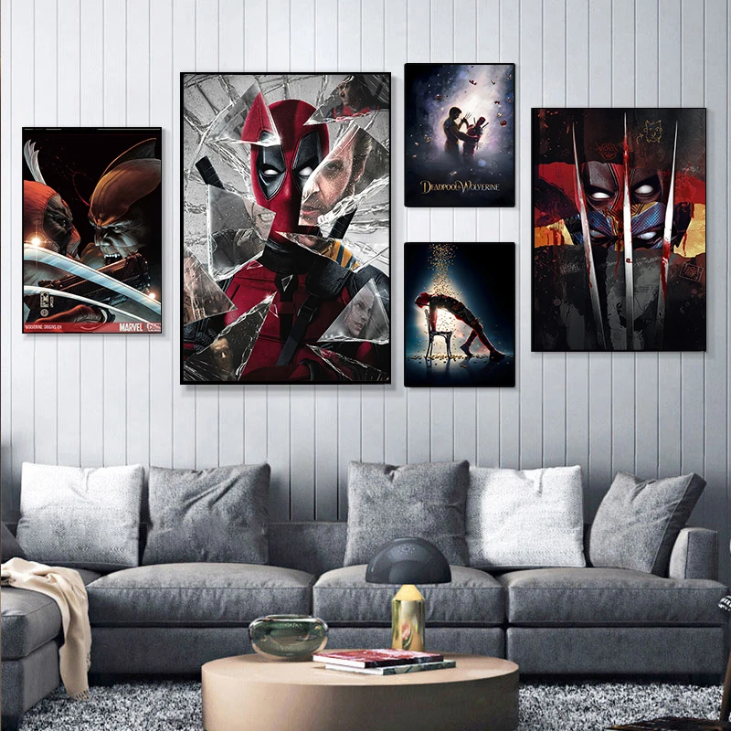 1PCS frameless  Canvas Paintings Marvel Deadpool Wolverine Wall Art Poster Avengers Kids Room Cartoon Canvas Painting Living Roo