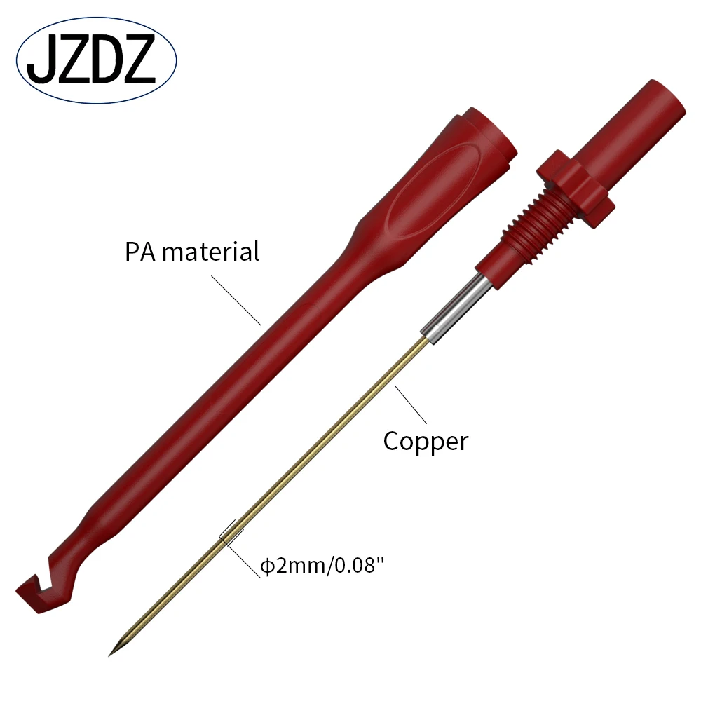 JZDZ 2pcs Test Probe Clip Non-Destructive Wire-Piercing Back Probe Pins 4MM Jack Puncture Test Hook Tool Red Black J.30036