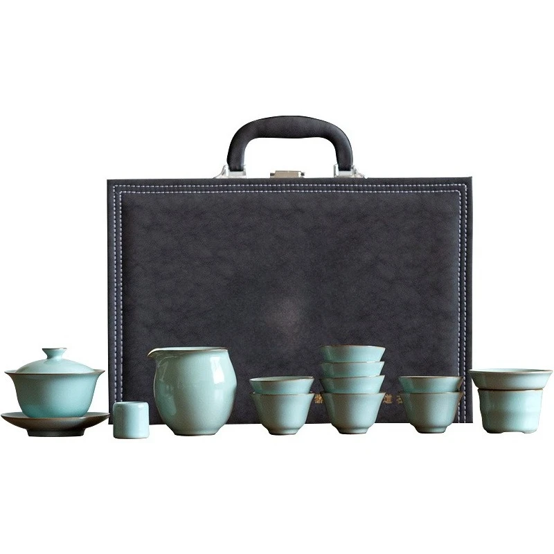 

Tea set set, open film can raise Kung Fu teapot, tea cup household light luxury retro high-end tea set gift set