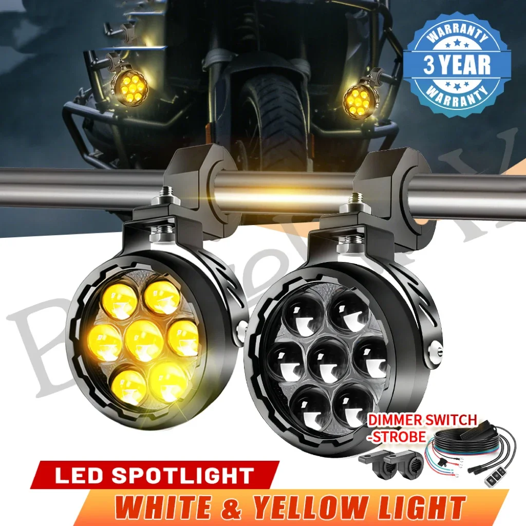 

HAOLIDE Led Motorcycle Work Light 4.5inch Round Dual Color Strobe Flashing Hi and Lo Beam with Dimming Line Group off-road use