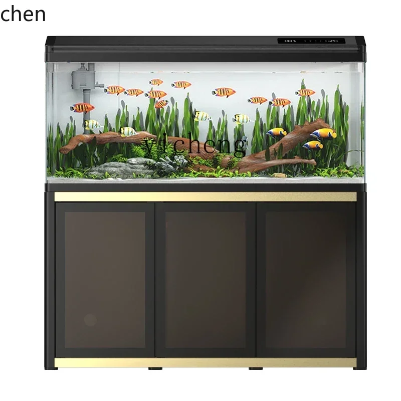 YFY  Tank Aquarium Floor Change Water Lazy Ecological Glass Fish Globe with Cabinet