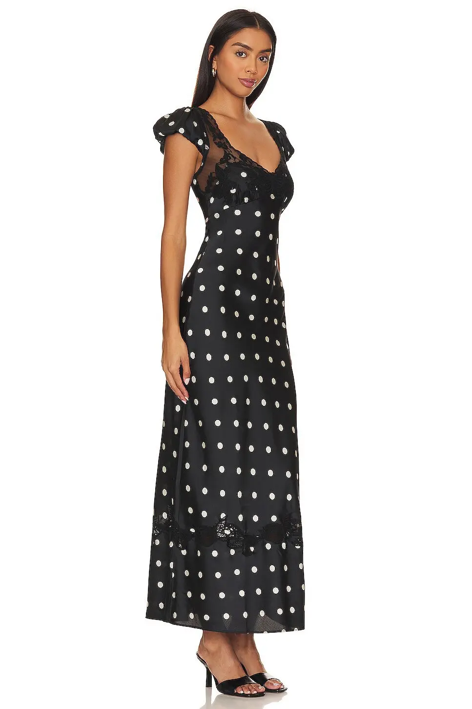 Fashionable Elegant Vintage Lace Patchwork Polka Dot Backless Maxi Dress For Women Luxurious Prom Dinner Party Wedding Guests