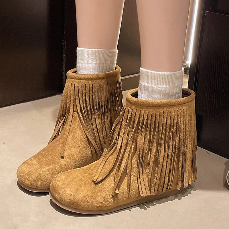 

Fringe Women Ankle Boots Flats Casual Shoes Sport Sneaker Winter Trend Chelsea Boots Suede Walking Running Shoes Snow Botas Lady