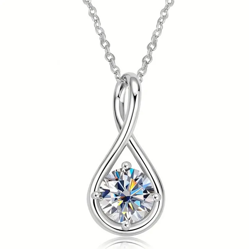 925 Sterling Silver Infinity Twist Teardrop Pendant Necklace Round Cut D VVS1 Multi Color Moissanite Fine Jewelry For Women