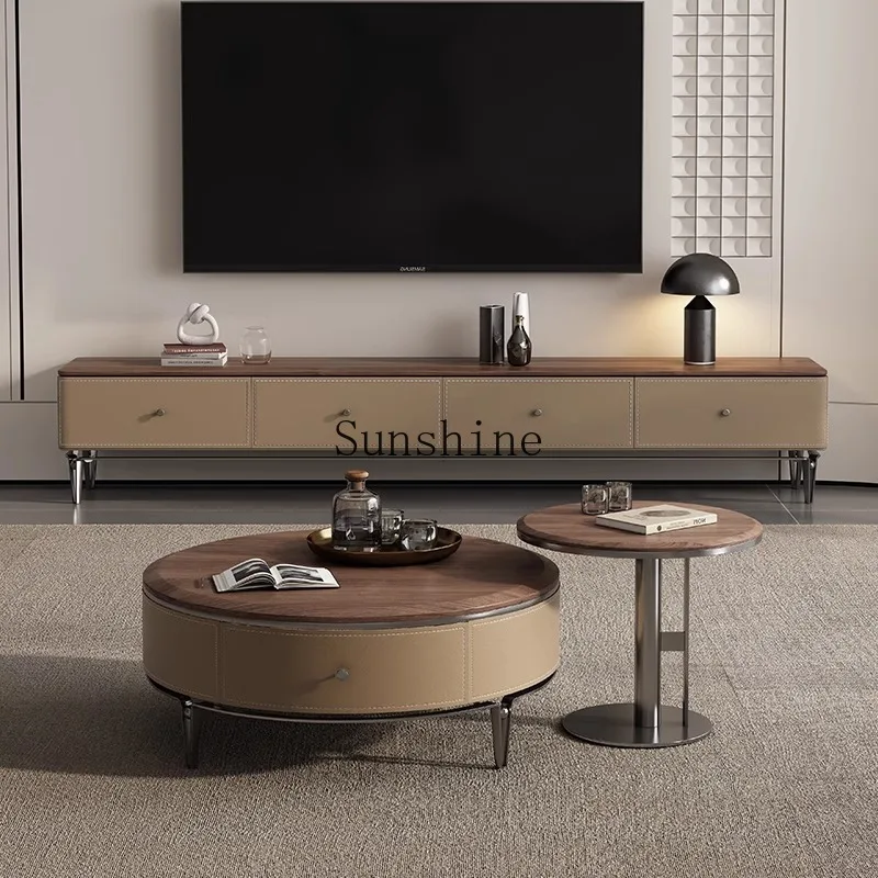 

Modern simple square walnut home TV cabinet coffee table combination