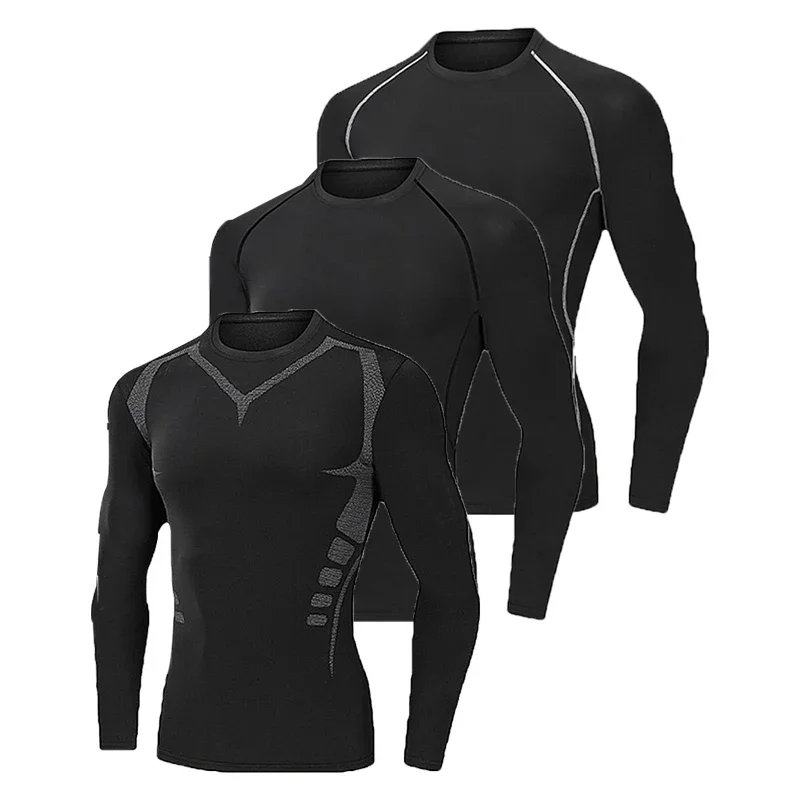 A men's tight fitting long sleeved thin quick drying high elasticity fitness top, suitable for year-round training and exercise