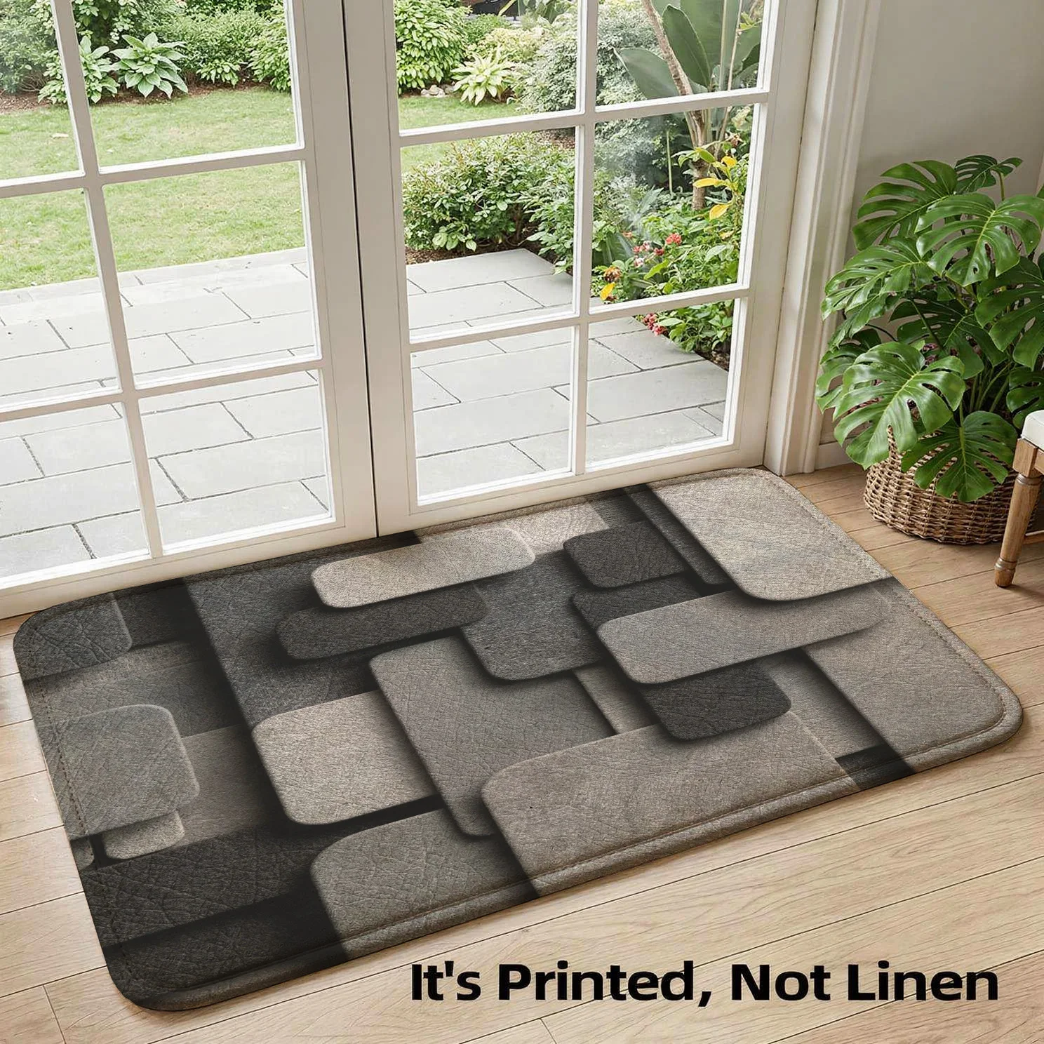 Chic Modern Geometric Abstract Area Rug Runner Mat Grey Neutral Tones Indoor Outdoor Decor for Entryway Hallway Living Room Dura