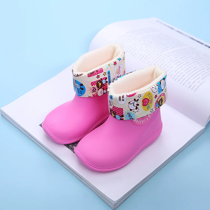 Rubber Boots For Children Waterproof Anti-slip Padded Shoes Rainy Day Wear Removable Inner Lining Cartoon Style Fashion Dress